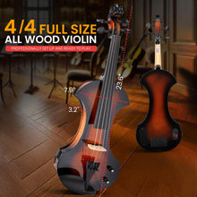 Load image into Gallery viewer, Pyle Full Size Electric Violin Kit - 4/4 Solid Wood Silent Fiddle with Hard Case, Bow, Ebony Fittings, and Digital Tuner