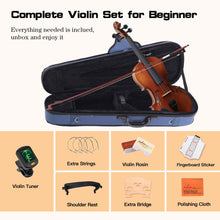 Load image into Gallery viewer, ADM 4/4 Full Size Wood Violin Set for Kids Teens Students Adults Beginner Acoustic Violin Matte Fiddle Starter Kit with Hard Case, Rosin, Shoulder Rest, Bow, Clip-on Tuner and Fingerboard Sticker