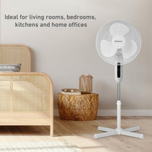 Load image into Gallery viewer, HOLMES 16" Digital Stand Fan, 80° Oscillation, 3 Speeds, 3 Modes, 7.5-Hour Timer, Adjustable Height, 30° Head Tilt, Ideal for Home, Bedroom or Office, Remote Control, White