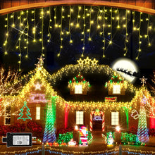 Load image into Gallery viewer, 131 FT 1280 LED Christmas Lights Outdoor Decorations Super Long Clear Wire String Lights Plug in 240 Drops 8 Modes Memory Timer Curtain Fairy Lights Waterproof for Holiday Wedding Party-Warm White
