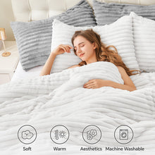 Load image into Gallery viewer, BEDELITE Fleece Queen Comforter Set -Super Soft & Warm Fluffy Bright White Bedding, Luxury Fuzzy Heavy Bed Set for Winter with 2 Pillow Cases