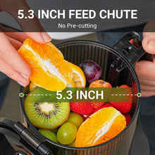 Load image into Gallery viewer, AMZCHEF Cold Press Juicer, 5.3" Self-Feeding Juicer Machines for Whole vegetable & fruit, Masticating Juicer Easy to Clean, High Juice Yield, Large Auger, Triple Strainers, Black