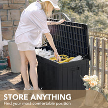 Load image into Gallery viewer, Devoko 100 Gallon Waterproof Large Resin Deck Box Indoor Outdoor Lockable Storage Container for Patio Furniture Cushions Garden Tools (100 Gallon, Black)