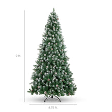 Load image into Gallery viewer, Best Choice Products 9ft Pre-Decorated Holiday Christmas Tree for Home, Office, Party Decoration w/ 2,028 PVC Branch Tips, Partially Flocked Design, Pine Cones, Metal Hinges & Base