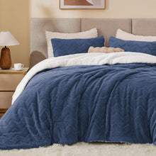 Load image into Gallery viewer, BEDELITE Fluffy Queen Comforter Set - Super Soft Sherpa Navy Comforter for Queen Size Bed, Luxury Warm Bedding Set for Winter, Fuzzy Bed Set 3 Pieces (1 Comforter, 2 Pillowcases)