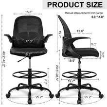 Load image into Gallery viewer, Primy Drafting Chair Tall Office Chair with Flip-up Armrests Executive Ergonomic Computer Standing Desk Chair with Lumbar Support and Adjustable Footrest Ring (Black)