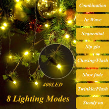 Load image into Gallery viewer, aneeway Christmas Tree Lights, 400 LED Christmas Lights with 8 Light Modes & Memory Function, 6.6FT x 16 String Lights with Timing Function & Remote Control for Christmas Decorations - Warm White