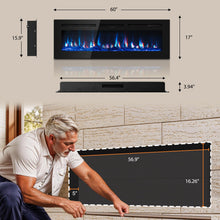 Load image into Gallery viewer, Manastin 60 inch Electric Fireplace in-Wall Recessed and Wall Mounted with Remote Control, 1500/750W Fireplace Heater (60-99ยฐF Thermostat) with 12 Adjustable Color, Timer, Log and Crystal