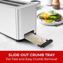 Load image into Gallery viewer, Mueller UltraToast Full Stainless Steel Toaster 4 Slice, Long Extra-Wide Slots with Removable Tray, Cancel/Defrost/Reheat Functions, 6 Browning Levels with LED Display, Kitchen Essentials & Gadgets
