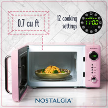 Load image into Gallery viewer, Nostalgia Retro Compact Countertop Microwave Oven - 0.7 Cu. Ft. - 700-Watts with LED Digital Display - Child Lock - Easy Clean Interior - Pink