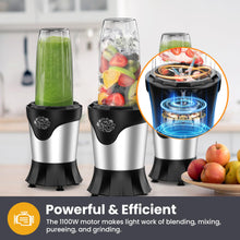 Load image into Gallery viewer, Suavo Smoothie Blender 1100W Portable Personal Blender for Shakes and Smoothies with 2 * 22Oz To-Go Cups & Lids, Includes Portable Coffee Grinder and 10Oz BPA-Free Travel Cup Countertop Mixer Blender