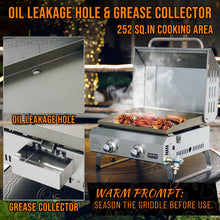 Load image into Gallery viewer, Onlyfire Flat Top Gas Griddle with Lid & Foldable Legs, 2-Burner Tabletop BBQ Propane Grill Griddle, Portable Grill Stove for Outdoor Cooking Patio Party Camping Tailgating RV, Stainless Steel, GS318