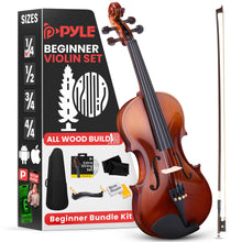 Load image into Gallery viewer, Pyle 1/4 Size Beginner Violin Starter Kit, Violin Starter Package with Travel Case & Bow, Extra Strings, Digital Tuner, Shoulder Rest & Cleaning Cloth for Students, Kids, Adults