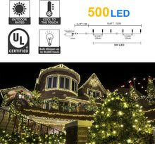 Load image into Gallery viewer, kemooie 500 LED Christmas String Lights, 164FT 8 Lighting Mode with Memory Plug in Green Wire Waterproof Lights, for Outdoor Birthday Christmas Wedding Party Garden Balcony Decorations (Warm White)