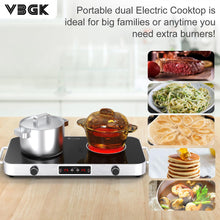 Load image into Gallery viewer, VBGK Cooktop,110V 2200W Stove with Knob Control,9 Power Levels, Kids Lock & Timer,LED touch control,Overheat Protection Stove Top,12 Inch desktop 2 burner cooktop