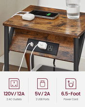 Load image into Gallery viewer, VASAGLE End Table with Charging Station, Set of 2, Small Side Tables for Living Room, Bedroom, Nightstand with Outlets and USB Ports, Bedside Table with Storage Shelf, Rustic Brown and Black