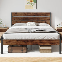 Load image into Gallery viewer, Fluest Queen Bed Frame with Headboard and Footboard, with Under Bed Storage, All-Metal Support System, No Box Spring Needed, Easy Assembly,Rustic Brown