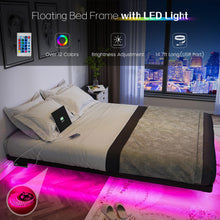 Load image into Gallery viewer, OLEVS Floating Bed Frame Queen Size with Smart LED Lights and Charging Station - Modern Metal Platform Bed, Easy Assembly No Box Spring Needed
