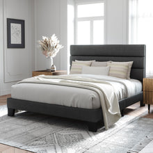 Load image into Gallery viewer, Allewie Queen Size Platform Bed Frame with Fabric Upholstered Headboard and Wooden Slats Support, Fully Upholstered Mattress Foundation/No Box Spring Needed/Easy Assembly, Dark Grey