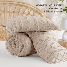 Load image into Gallery viewer, Bedsure Tufted Boho Comforter Set Queen Size - Khaki Boho Bedding Comforter Set, 3 Pieces Farmhouse Shabby Chic Embroidery Bed Set, Gifts for Woman, Soft Jacquard Comforter for All Seasons