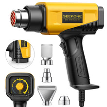 Load image into Gallery viewer, SEEKONE 1800W Heat Gun Compact Design Heavy Duty Hot Air Gun 122℉~1202℉(50℃- 650℃)Variable Temperature Control for 2 Speed Settings with 4 Nozzels for Crafts, Vinyl Wrap, Shrink Tubing