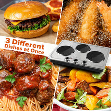 Load image into Gallery viewer, CUSIMAX Hot Plate,1800W Triple Infrared Burner, Independent Temperature Control,Electric Stove Can Simultaneously Cook Three Dishes,Compatible for All Cookware,Stainless Steel for Easy Cleaning