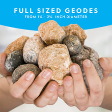 Load image into Gallery viewer, NATIONAL GEOGRAPHIC Break Open 10 Premium Geodes – Includes Goggles and 2 Display Stands - Great STEM Science Kit, Geology Gift for Kids, Break Your Own Geodes with Crystals, Toys for Boys and Girls