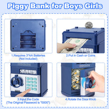 Load image into Gallery viewer, Piggy Bank for Boys,Refasy Electronic Piggy Banks Password Money Saving Box Gifts for 11 Year Old Boy Money Bank Toy Birthday Gifts for Boys Girls Kids Safe Cash Coin Can(Navy)