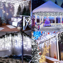 Load image into Gallery viewer, KNONEW 99FT 1216 LED Christmas Lights Outdoor Decorations 8 Modes White Curtain String Light with 228 Drops, Clear Wire LED String Light Indoor Decor for Wedding Party Holiday Christmas