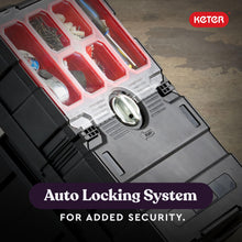 Load image into Gallery viewer, Keter Masterloader Resin Rolling Tool Box with Locking System and Removable Bins – Perfect Organization and Storage Chest for Power Drill, Tape Measure, and Screwdriver Set, Black