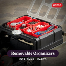 Load image into Gallery viewer, Keter Masterloader Resin Rolling Tool Box with Locking System and Removable Bins – Perfect Organization and Storage Chest for Power Drill, Tape Measure, and Screwdriver Set, Black