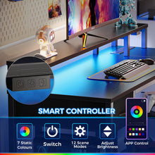 Load image into Gallery viewer, SUPERJARE 47 inch Reversible L Shaped Desk with LED Lights & Power Outlets, Computer Desk with Shelves & Monitor Stand, Gaming Desk with Drawer, Home Office Desk Corner Desk, Black