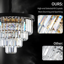 Load image into Gallery viewer, ZSMINGHUI Modern Crystal Chandelier Black Crystal Chandelier Round Top 16" Suspension Ceiling Light 4 Tier K9 Crystal Chandelier 5 Lights Dining Room Living Room Bedroom