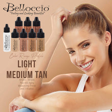 Load image into Gallery viewer, Belloccio Professional Beauty Airbrush Cosmetic Makeup System with 4 Medium Shades of Foundation in 1/4 Ounce Bottles - Kit Includes Blush, Bronzer and Highlighters