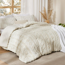 Load image into Gallery viewer, Bedsure Tufted Boho Comforter Set Queen Size - Beige Boho Bedding Comforter Set, 3 Pieces Farmhouse Shabby Chic Embroidery Bed Set, Gifts for Woman, Soft Jacquard Comforter for All Seasons