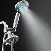 Load image into Gallery viewer, AquaDance Antimicrobial/Anti-Clog High-Pressure 30-Setting Combo Microban Nozzle Protection from Growth of Mold Mildew & Bacteria for Stronger Shower Aqua, Chrome/Wave Blue Jets