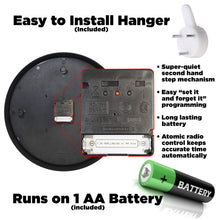 Load image into Gallery viewer, The Ultimate Wall Clock, 14" Atomic Wall Clock, Black, Easy to Read, Perfect for Home, Office, School, Indoor/Outdoor…