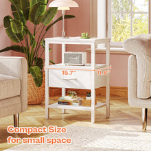 Load image into Gallery viewer, SUPERJARE Nightstand with Charging Station, Bed Side Table with Adjustable Fabric Drawer, Night Stand for Bedroom, 3-Tier Storage End Table, for Living Room, White