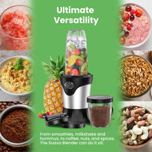Load image into Gallery viewer, Suavo Smoothie Blender 1100W Portable Personal Blender for Shakes and Smoothies with 2 * 22Oz To-Go Cups & Lids, Includes Portable Coffee Grinder and 10Oz BPA-Free Travel Cup Countertop Mixer Blender