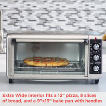 Load image into Gallery viewer, BLACK+DECKER 8-Slice Extra Wide Convection Toaster Oven, Fits 9"x13" Oven Pans and 12" Pizza, Bake, Toast, Broil, and Keep Warm Functions, Countertop Compact Design with Stainless Steel Finish