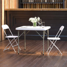 Load image into Gallery viewer, Flash Furniture Elon 2.85' Square Plastic Folding Event Table for Indoor/Outdoor Events, Portable Banquet Table with Locking Legs, White