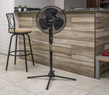 Load image into Gallery viewer, Comfort Zone Electric Oscillating Pedestal Fan, Stand Fan, 16 inch, 3 Speed, 90 Degree Oscillating Head, Adjustable Height and Tilt, Airflow 7.48 ft/sec, Ideal for Home, Bedroom & Office, CZST161BTEBK