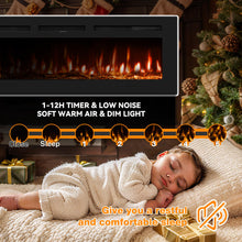Load image into Gallery viewer, Manastin 60 inch Electric Fireplace in-Wall Recessed and Wall Mounted with Remote Control, 1500/750W Fireplace Heater (60-99ยฐF Thermostat) with 12 Adjustable Color, Timer, Log and Crystal