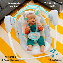 Load image into Gallery viewer, Bright Starts Portable Automatic 6-Speed Baby Swing with Adaptable Speed, Taggies, Music, Removable-Toy-Bar, 0-9 Months 6-20 lbs (Whimsical Wild)