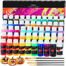 Load image into Gallery viewer, Caliart Acrylic Paint Set With 4 Brushes, 52 Colors (59ml, 2oz) Art Craft Paints for Artists Kids Students Beginners & Painters, Canvas Halloween Pumpkin Ceramic Wood Rock Painting Art Supplies Kit