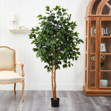 Load image into Gallery viewer, Nearly Natural 5208 Ficus Artificial Tree with Curved Trunk, 5-Feet, Green