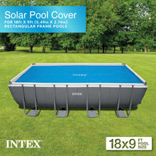 Load image into Gallery viewer, Intex Solar Pool Cover for 18' x 9' Rectangular Frame Outdoor Swimming Pools with Carrying Storage Bag, (Pool Cover Only), Blue