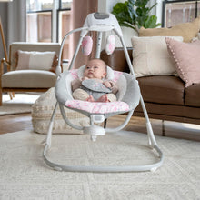 Load image into Gallery viewer, Ingenuity SimpleComfort Lightweight Compact 6-Speed Multi-Direction Baby Swing, Vibrations & Nature Sounds, 0-9 Months 6-20 lbs (Pink Cassidy)