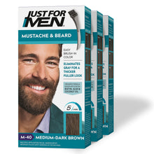 Load image into Gallery viewer, Just For Men Easy Comb-In Color Mens Hair Dye, Easy No Mix Application with Comb Applicator - Dark Brown, A-45, Pack of 3 & Mustache & Beard, Beard Dye for Men with Brush