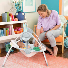 Load image into Gallery viewer, Bright Starts Portable Automatic 6-Speed Baby Swing with Adaptable Speed, Taggies, Music, Removable-Toy-Bar, 0-9 Months 6-20 lbs (Whimsical Wild)